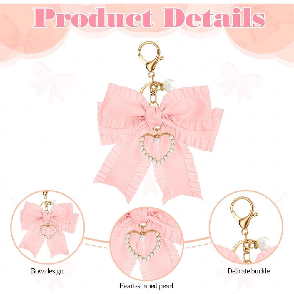 Elegant Bow Keychain Charm with Pearls - Chic Bag Accessory for Women - Picture 3 of 7